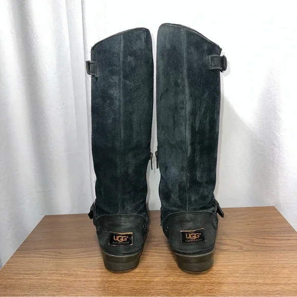 UGG Thomsen Black Suede Knee-High Boots Women’s Size 8.5 Buckle Detail - Picture 3 of 6